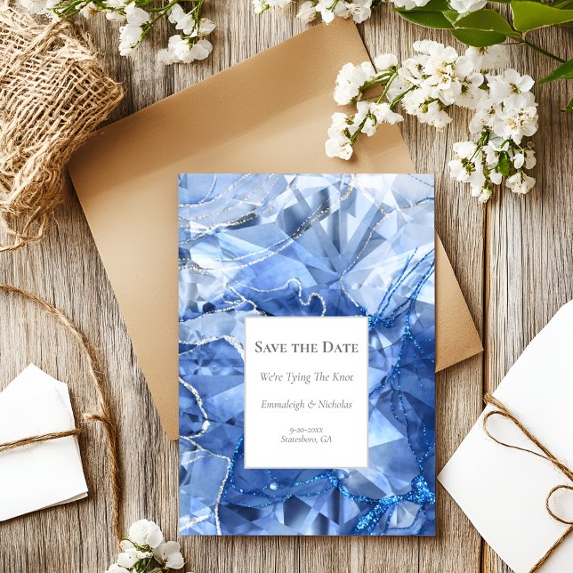 Blue Sapphire Gemstone Save the Date Postkarte (Von Creator hochgeladen)