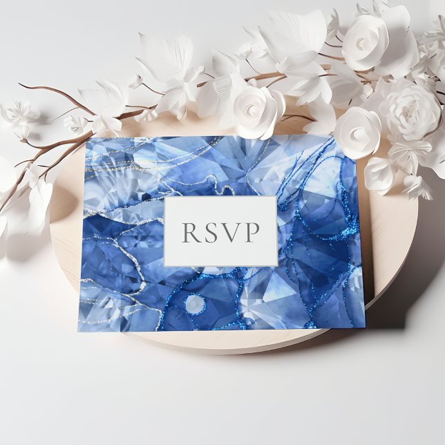 Blue Sapphire Gemstone Wedding RSVP Einladungspostkarte (Von Creator hochgeladen)