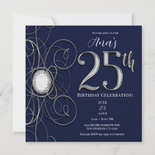 Blue Sapphire & Silver Diamond 25 25. Geburtstag Einladung