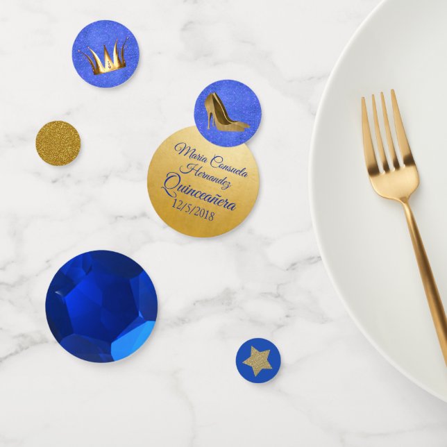 Blue Sapphire und Gold Custom Quinceanera Confetti Konfetti (Gruppe)