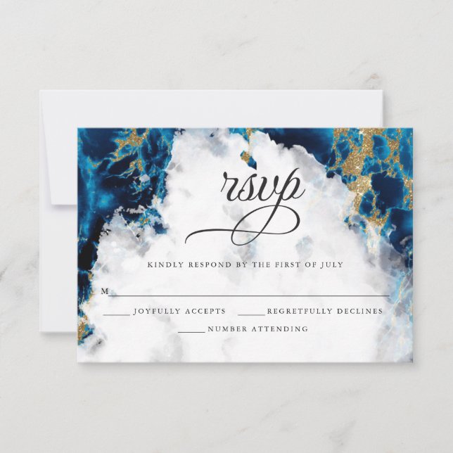 Blue Sapphire Watercolor Geode BarefootBride™ RSVP Karte (Vorderseite)