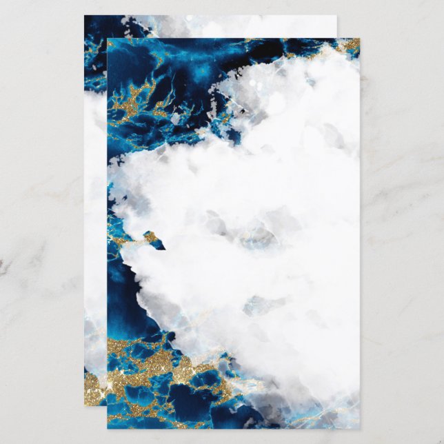 Blue Sapphire Watercolor Geode Blank Stationery (Vorne/Hinten)