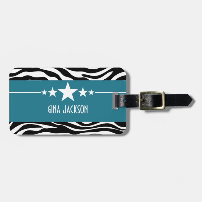 Blue Sassy Star Zebra Gepäcktag Gepäckanhänger (Vorderseite horizontal)