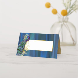 Blue Satin and Peacock Wedding Folding Platzkarte