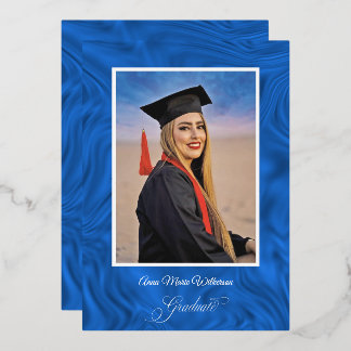 Blue Satin High School Graduation announcement Folien Feiertagskarte