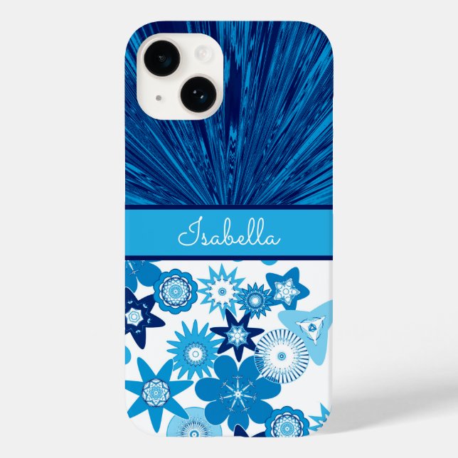 Blue Satin in Blume Monogramm Case-Mate iPhone Hülle (Rückseite)