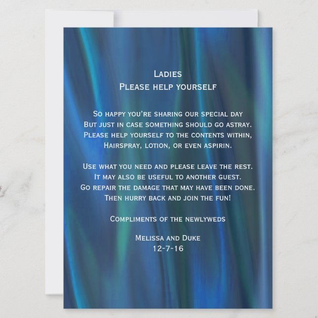 Blue Satin Look Wedding Basket Sign Einladung (Vorderseite)