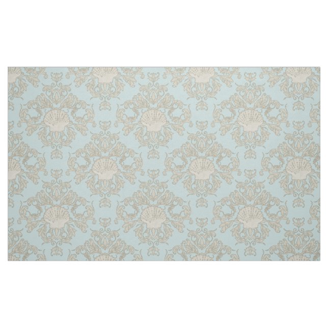Blue Scallop Muschel Leaf Scroll Damask Ocean Beac Stoff (Fat Quarter (45,7 x 55,9 cm))