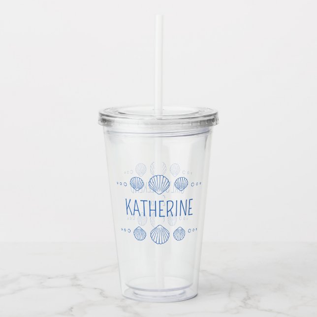 Blue Scallop Seashells Personalisiert Acryltrinkbecher (Vorderseite)