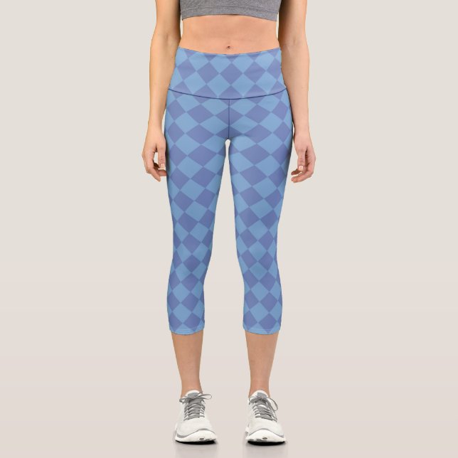 Blue Schachbrett Diamond Pattern Capri Leggings (Vorderseite)
