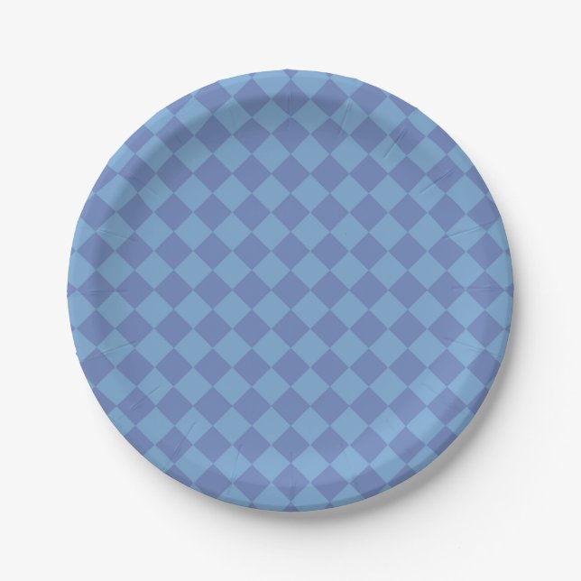 Blue Schachbrett Diamond Pattern Pappteller (Vorderseite)