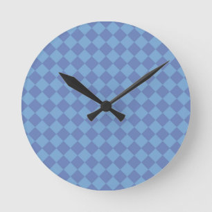 Blue Schachbrett Diamond Pattern Runde Wanduhr