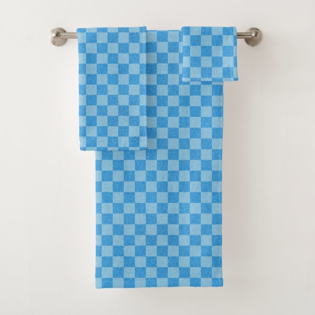 Blue Schachbrett Glitzer Badhandtuch Set (Insitu)