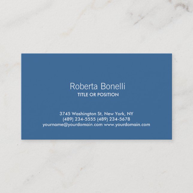 Blue Schlicht Contemporary Business Card Visitenkarte (Vorderseite)