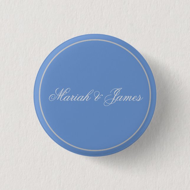 Blue Schlicht Elegant Minimalistisch Names Calligr Button (Vorderseite)