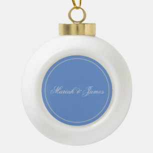 Blue Schlicht Elegant Minimalistisch Names Calligr Keramik Kugel-Ornament