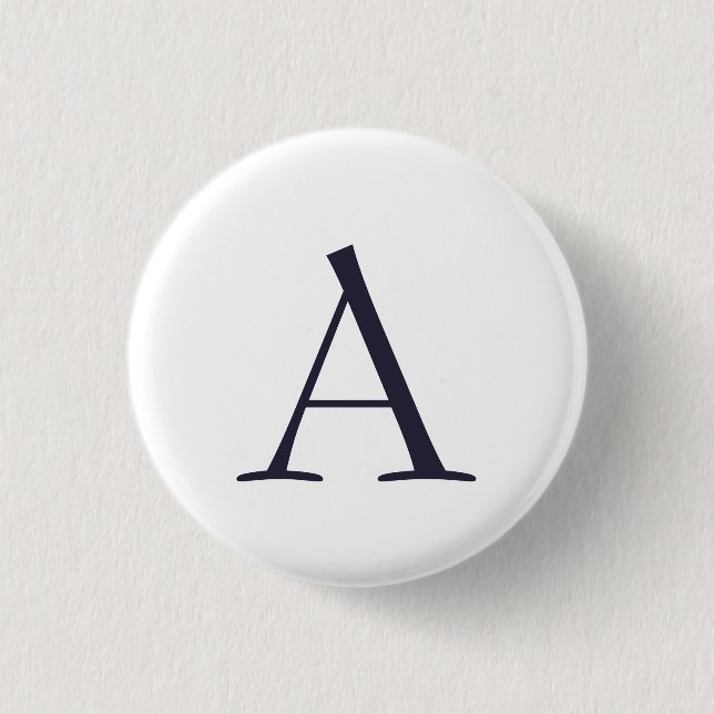 Blue Schlicht Elegant Modern Monogram Initial Button (Vorderseite)