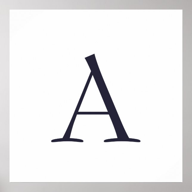 Blue Schlicht Elegant Modern Monogram Initial Poster (Vorne)