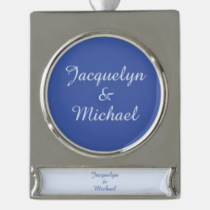 Blue Schlicht Elegante Moderne Kalligraphie Name Banner-Ornament Silber