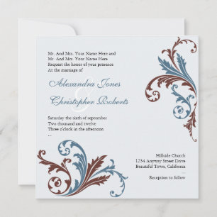 Blue & Schokolade Blume Wirbel Damask Elegante Hoc Einladung