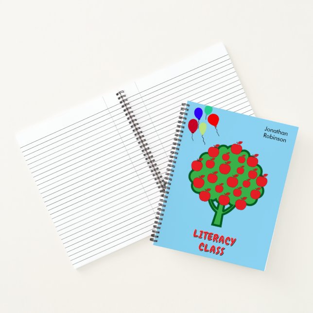 Blue School Class Subject Apfelbaum Name Notizbuch (Innenseite)
