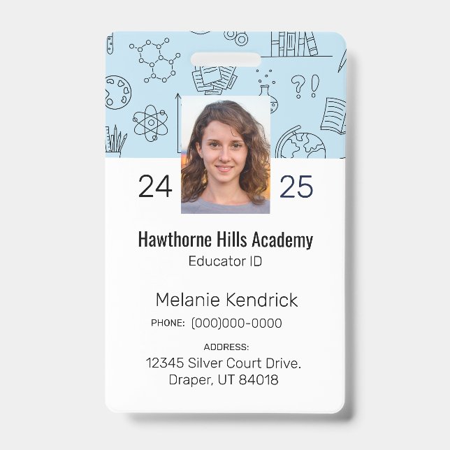 Blue School Icons Homeschool Educator ID Abzeichen Ausweis (Vorderseite)