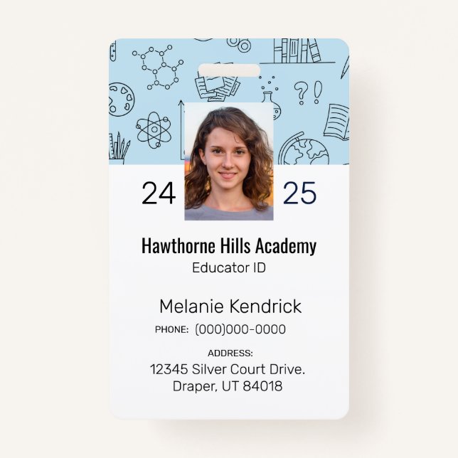 Blue School Icons Homeschool Educator ID Badge Ausweis (Vorderseite)