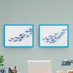 Blue School of Fish Watercolor Bilderwand Sets<br><div class="desc">This design may be personalized by choosing the Edit Design option. You may also transfer onto other items. Contact me at colorflowcreations@gmail.com or use the chat option at the top of the page if you wish to have this design on another product or need assistance with this design. See more...</div>