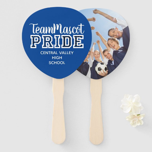 Blue School Pride Mascot Name Hand Fan Fächer (Vorne und Hinten)