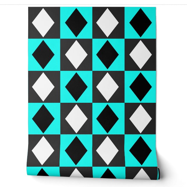 Blue Schwarz-weiß Diamond Rhombus Tapete (Abrollen)