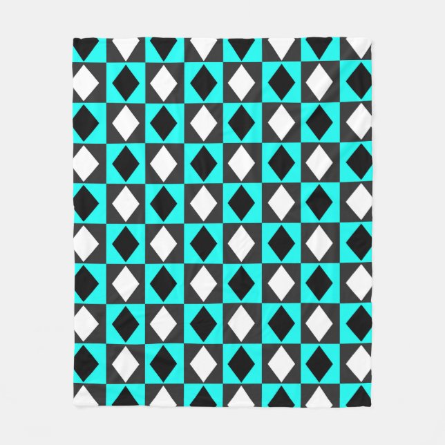 Blue Schwarz-weiß Geometric Rhombus Diamond Fleecedecke (Vorderseite)