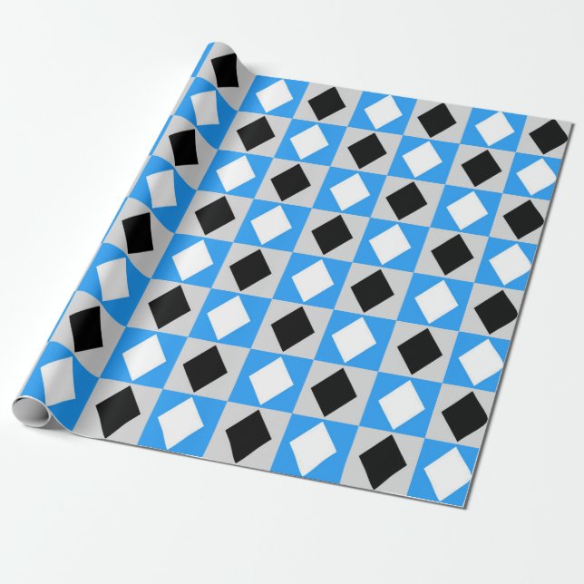 Blue Schwarz-weiß Geometric Rhombus Diamond Geschenkpapier (Ungerollt)