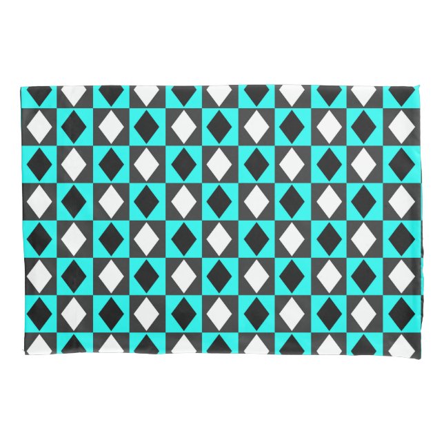Blue Schwarz-weiß Geometric Rhombus Diamond Kissenbezug (Vorderseite)