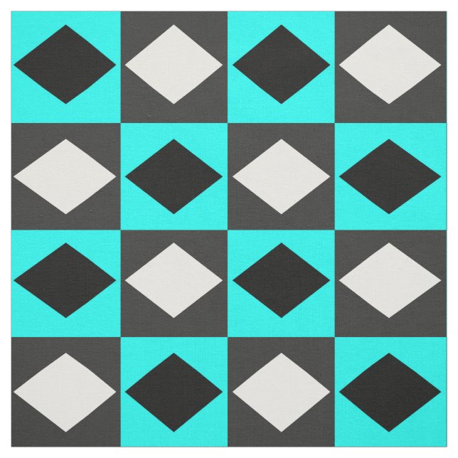 Blue Schwarz-weiß Geometric Rhombus Diamond Stoff (Muster)