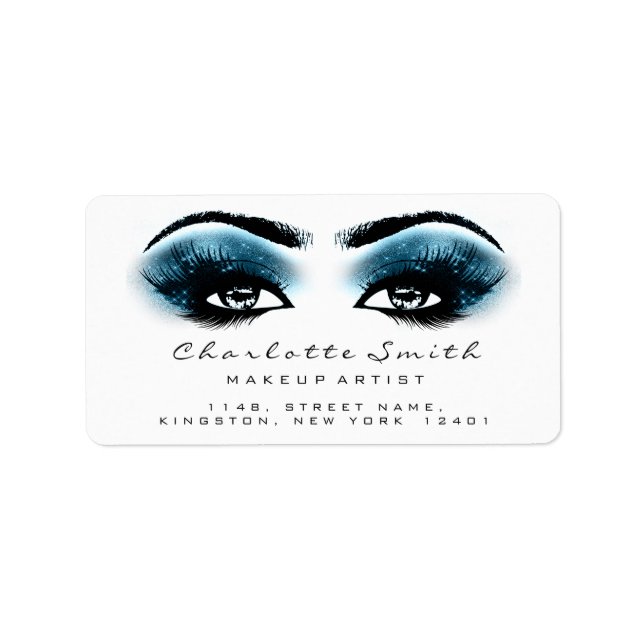Blue Schwarz-weiß Makeup Lashes Stylst Beauty UAWG Adressaufkleber (Vorne)