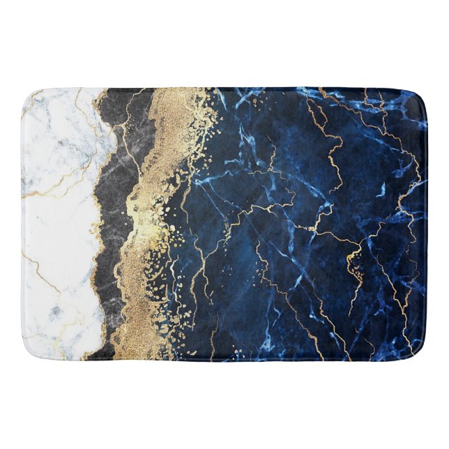 Blue Schwarz-weiß Marble Glam Badematte (Vorderseite)