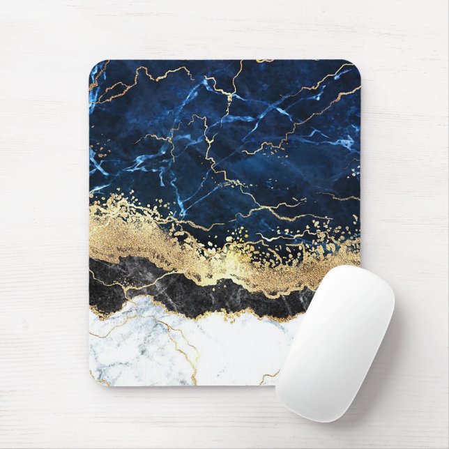Blue Schwarz-weiß Marble Glam Mousepad (Mit Mouse)