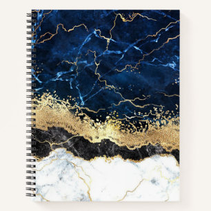 Blue Schwarz-weiß Marble Glam Notizbuch