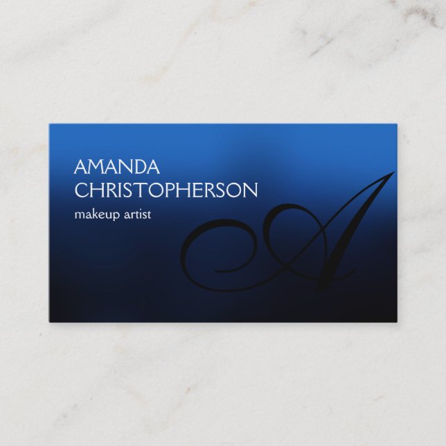 Blue Schwarz-weiß Monogram Business Card Visitenkarte (Vorderseite)