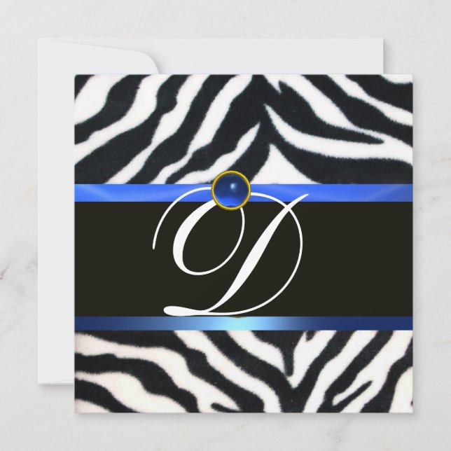 BLUE SCHWARZ-WEISS ZEBRA FUR MONOGRAM, Saphir Einladung (Vorderseite)