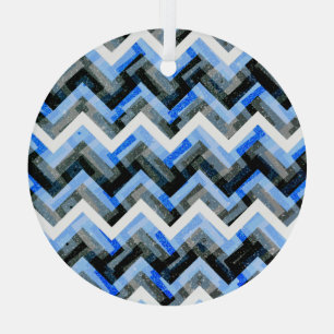 Blue Schwarz-weiß Zickzack Textured Ornament Aus Glas