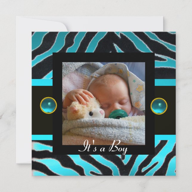 BLUE SCHWARZ-WEISSE ZEBRA FUR Monogramm-Fotomodell Einladung (Vorderseite)