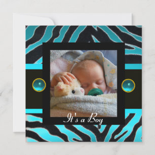 BLUE SCHWARZ-WEISSE ZEBRA FUR Monogramm-Fotomodell Einladung