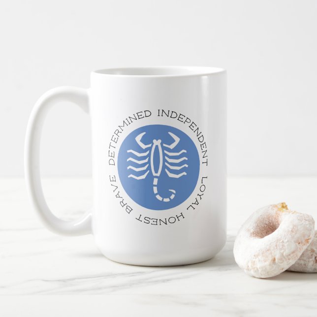 Blue Scorpio Tracks Zodiac Star Sign Coffee Tasse (Mit Donut)