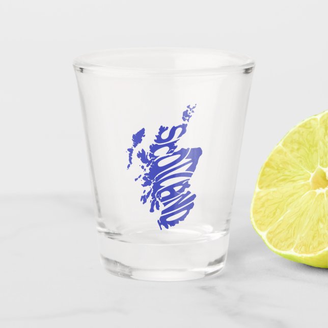 Blue Scotland Silhouette Word Art Schnapsglas (Vorderseite)