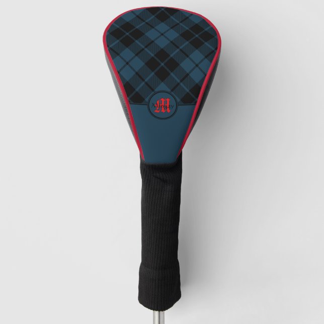 Blue Scott Kariert Red Monogram Golf Headcover (Vorderseite)