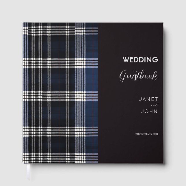 Blue Scottish Tartan Wedding Gästebuch (Vorderseite)