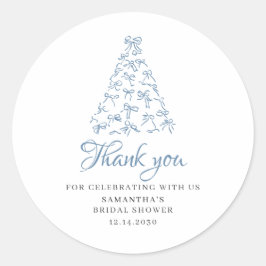 Blue Scribble Bow Christmas Tree Brautparty Runder Aufkleber