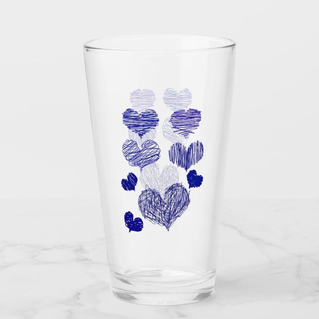 Blue Scribbled Hearts Glas (Vorderseite)