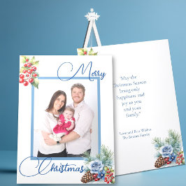Blue Script auf White & Berries Weihnachtsgrüße Feiertagskarte
